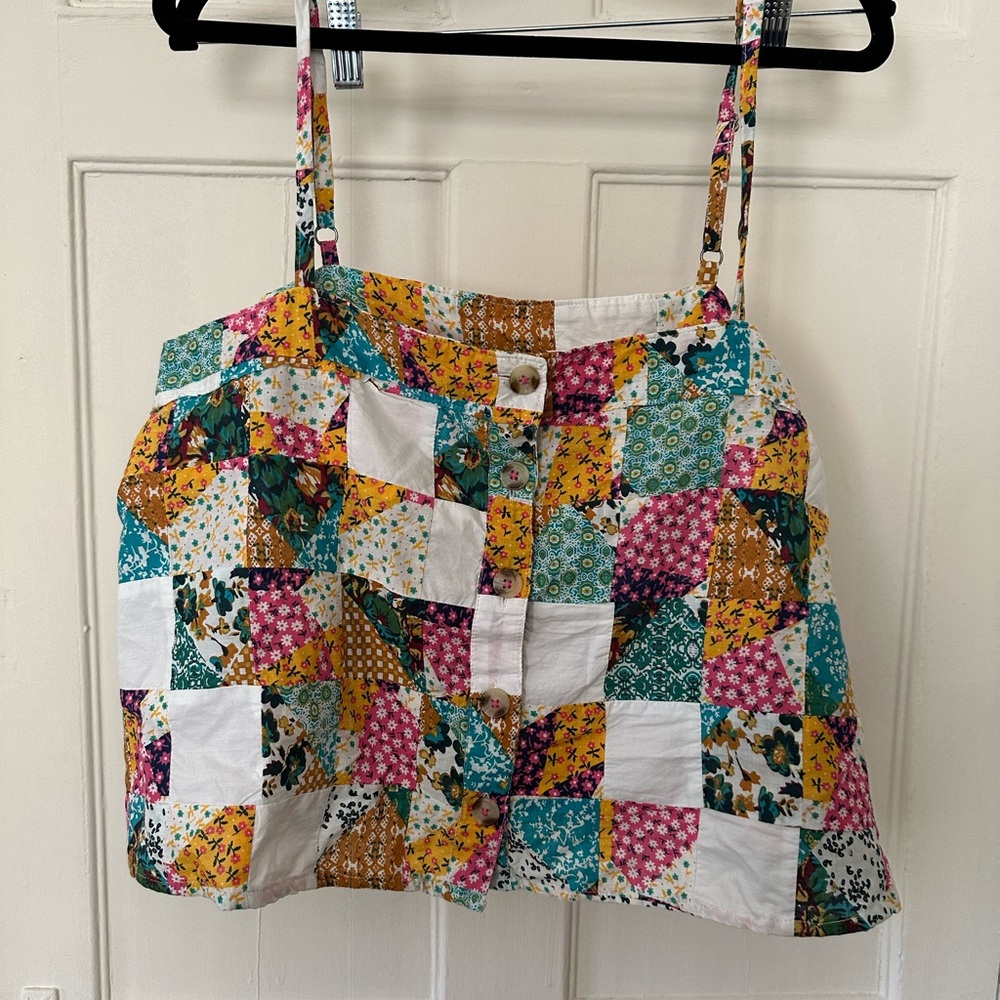 Pilcro patchwork button front top Size Large - image 2